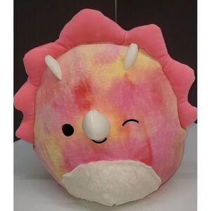 11" 'Trinity The Triceratop' NEW Squishmallow‎ Pink/ Yellow Tie-dye Dino